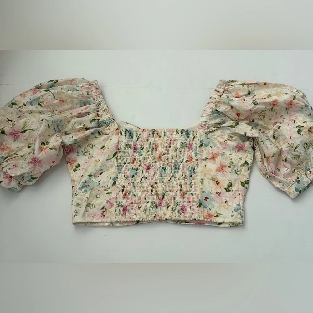 NWT Abercrombie & Fitch Floral Puff Sleeve Size M Corset Crop Blouse